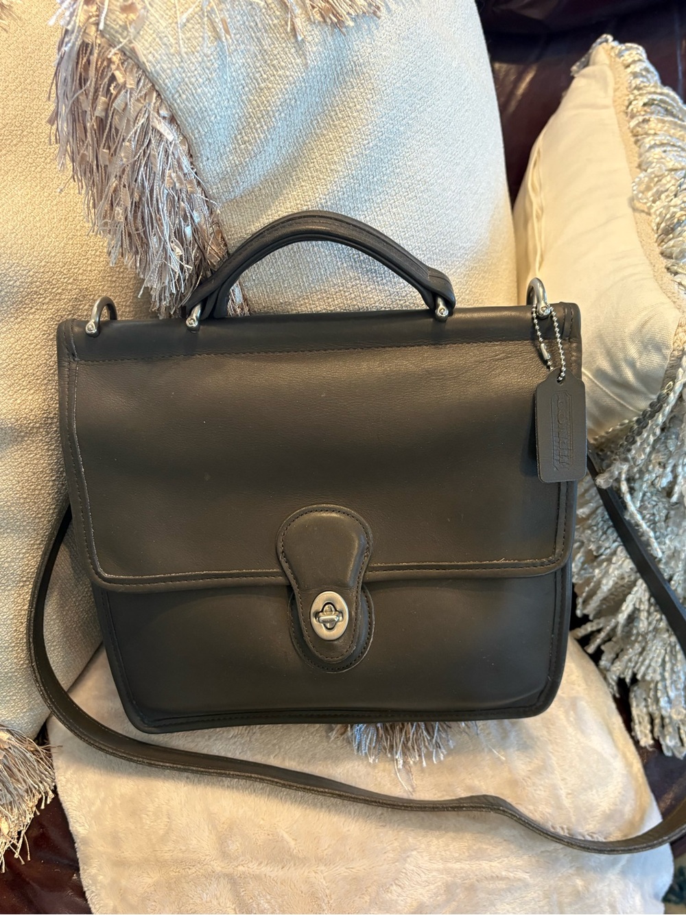🩶🩶VINTAGE “RARE” GREY WILLIS GLOVE TANNED LEATHER TOP HANDLE BAG! 9927